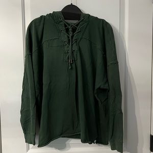 Aerie Womens dark green Lace Up Long Sleeve Oversized Hoodie Sweater Size small